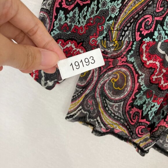 INC International Concepts Colorful Paisley Mesh Lace Up Stretch Blouse XL Boho - Picture 9 of 9